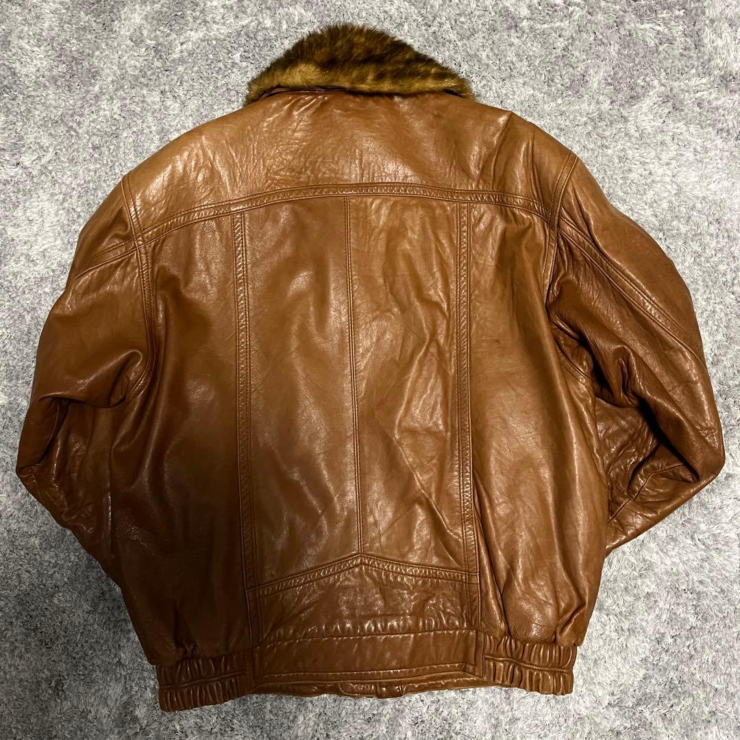 【アメリカ現地購入】ブラウンレザージャケット ヴィンテージ　リアルファー