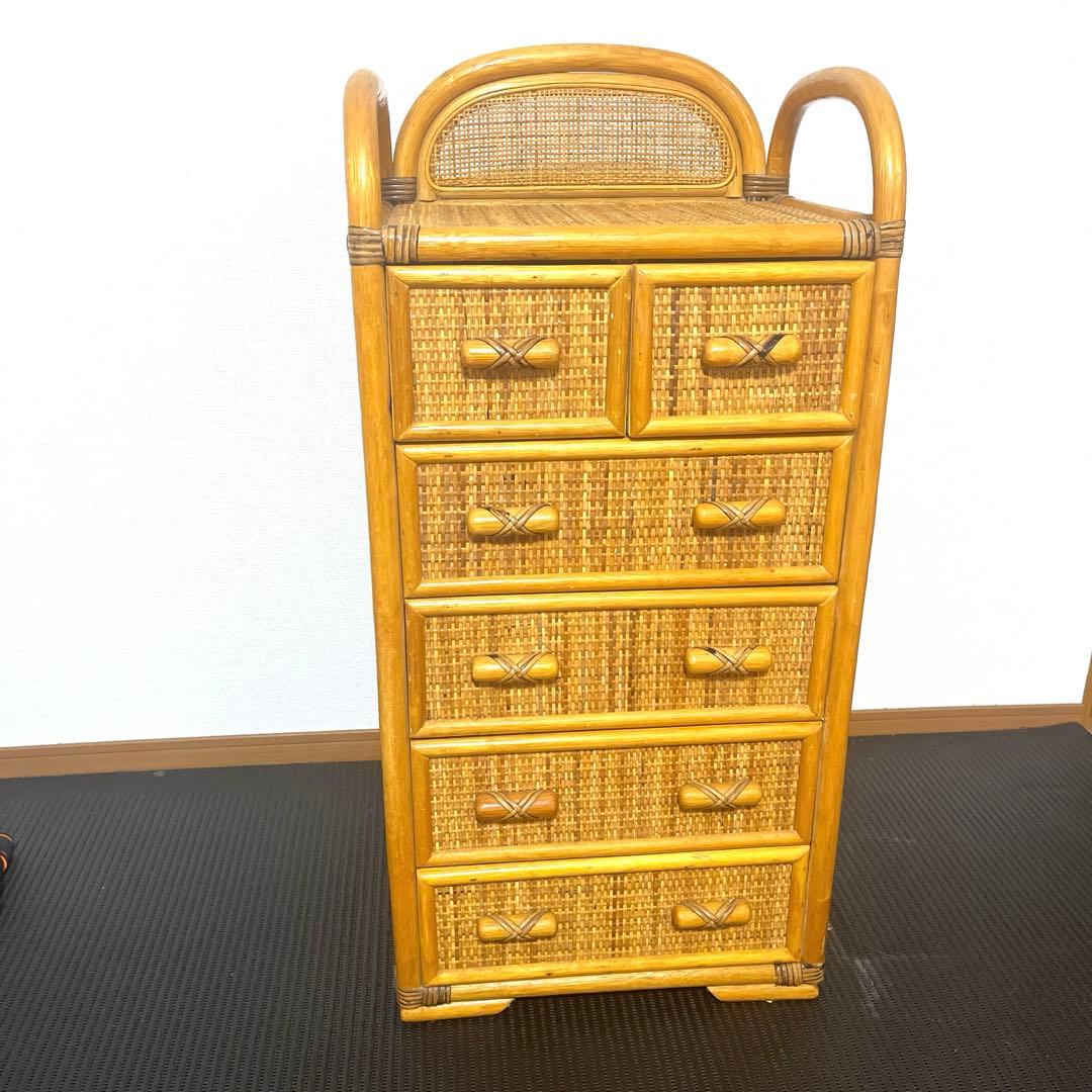 ラタン籐 5段チェスト 昭和レトロ アンティーク送料込