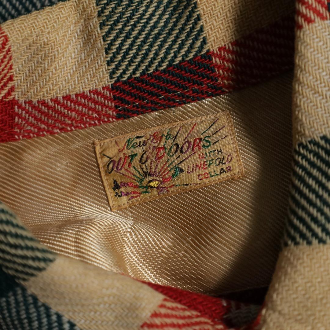 新品 希少 40's ウールシャツ マチ付 チェック ビンテージ 実物 美品