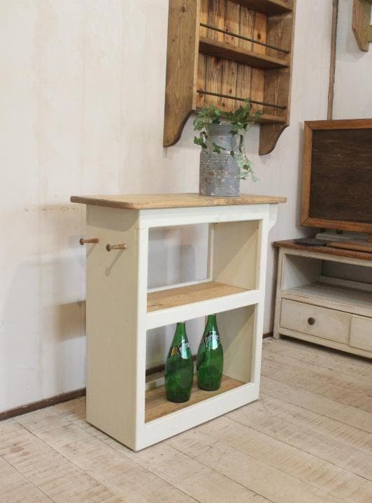 ハンドメイド　ホワイトシャビーなキッチンワゴン