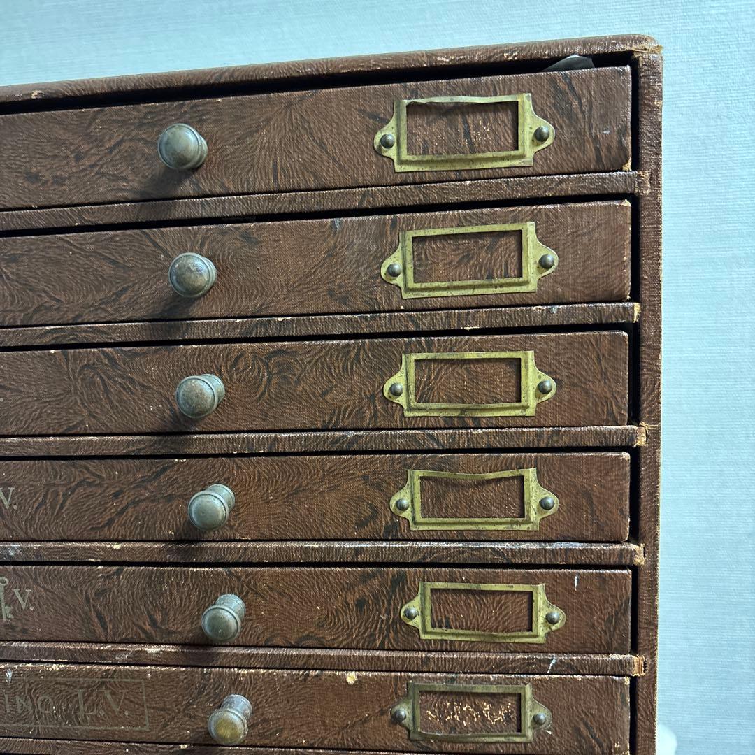 フランス　L.V. アンティーク　手芸屋糸什器　キャビネット　8段　引き出し
