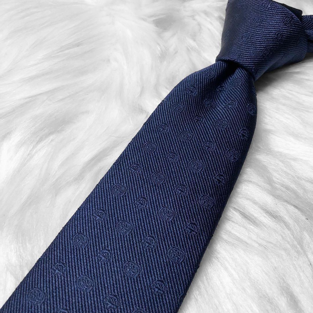 近代モデル★グッチ ネクタイ GG柄 ホースビット シェリーライン ネイビー