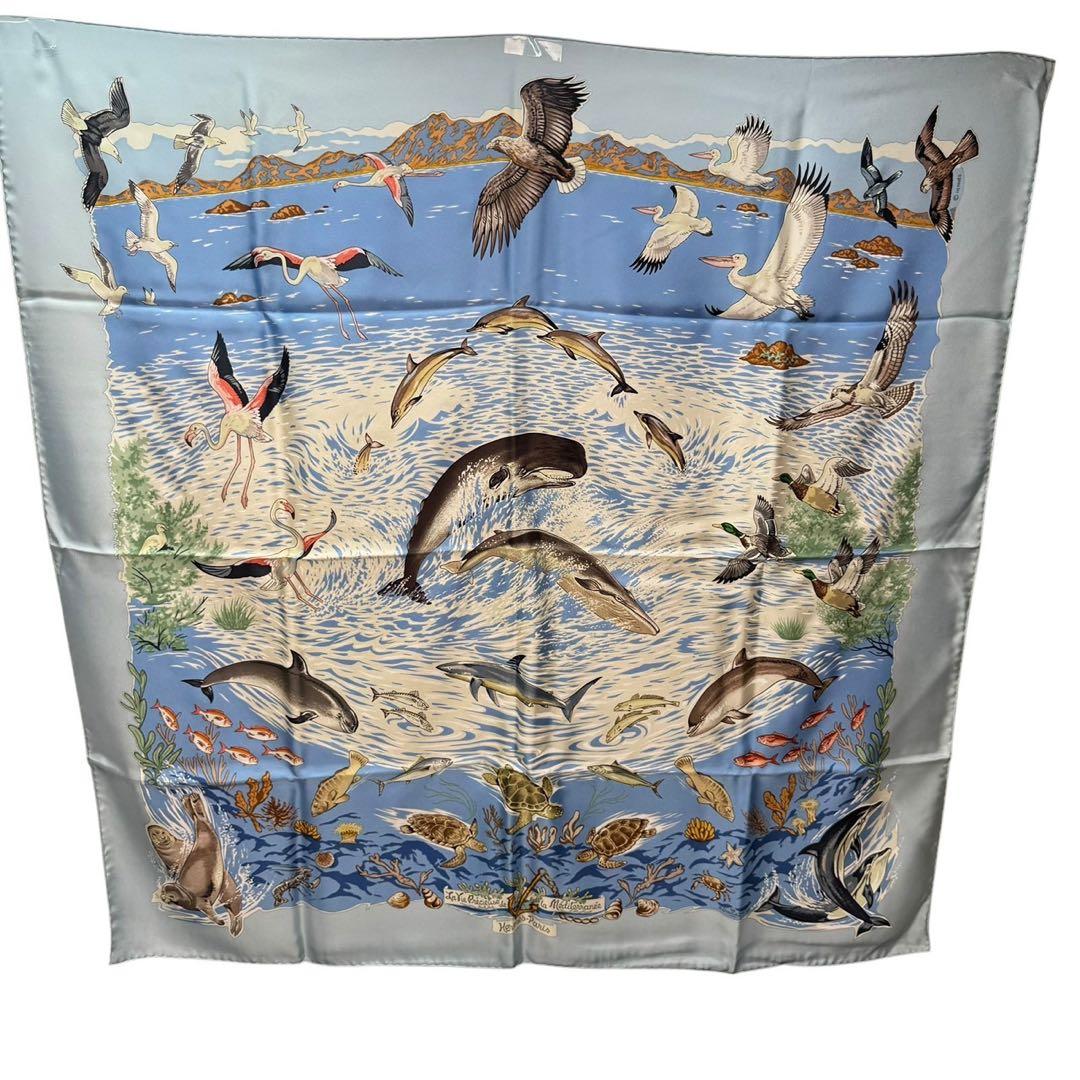 HERMES カレ90 スカーフ 地中海の貴重な生命 シルク100%