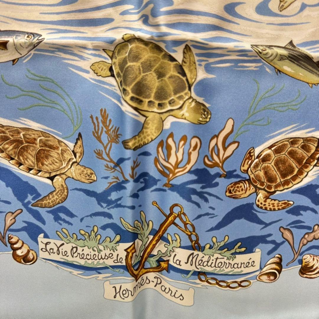 HERMES カレ90 スカーフ 地中海の貴重な生命 シルク100%