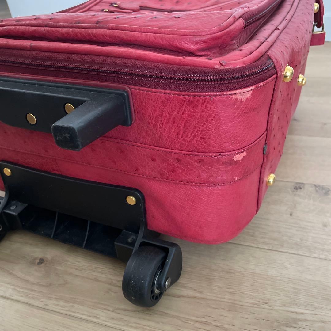 海【希少】キャリーケース オーストリッチ ダチョウ　赤 レディース