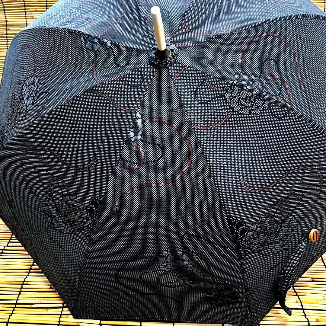 大島紬リメイク＊手作りおしゃれ日傘とお揃い巾着トート＊グレー系 花柄