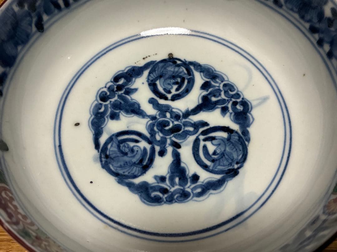 古伊万里 染付 色絵 蓋物 【富貴長春】銘あり 菓子器 菓子鉢 中国骨董