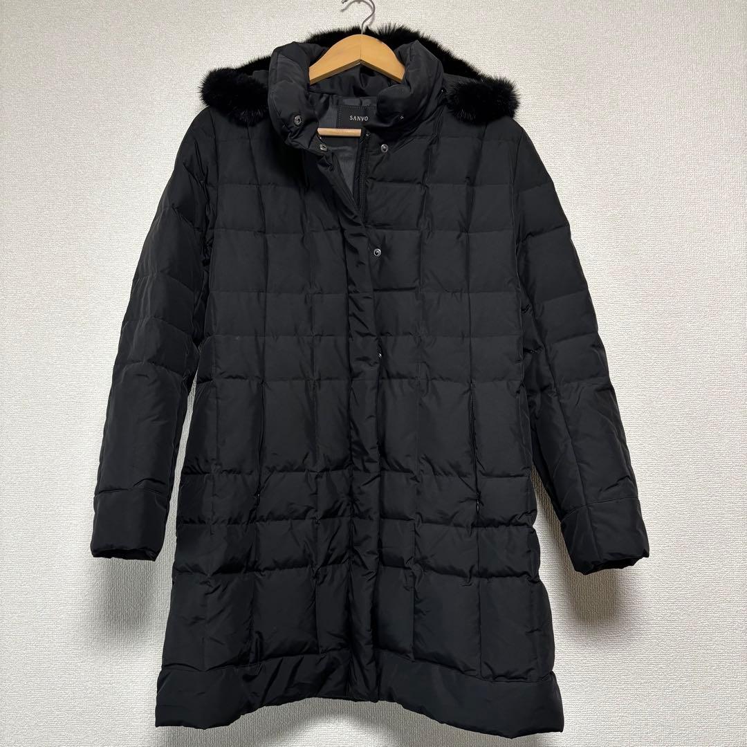 SANYO（サンヨー／三陽商会）　ダウンコート ロング ファー付 ブラック 38