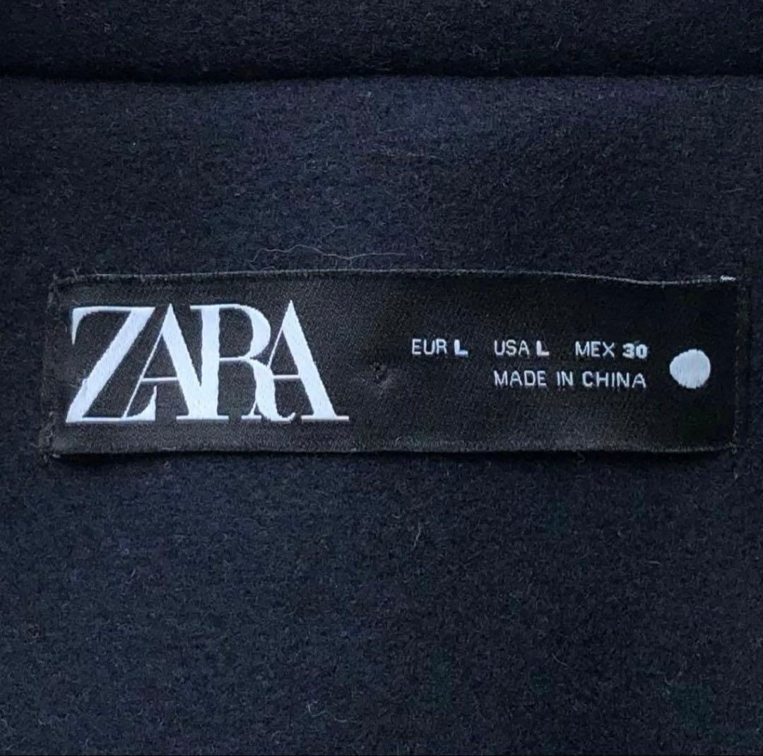 【極美品 22AW】ザラ　マッチングボンバーコート　紺　毛　マキシ丈　袖切替　L