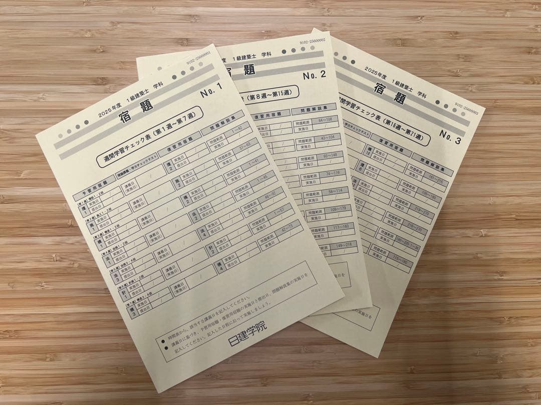 【未使用】2025年(令和7年) 一級建築士 学科ABCテスト,宿題一式 日建