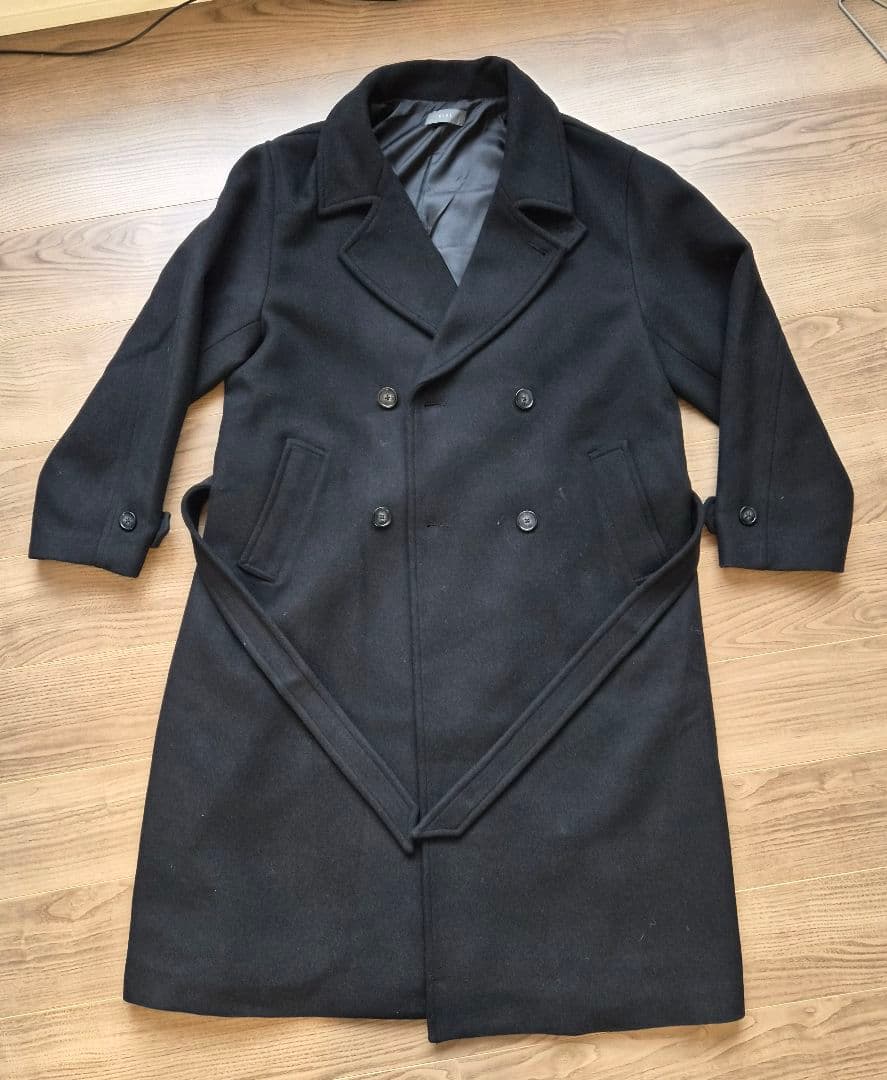 CLEL ウールブレンドテックメルトンダブルチェスターコート ブラック