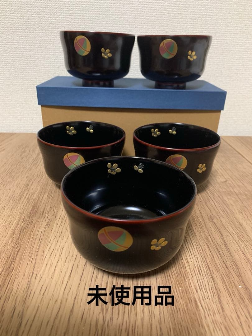 越前漆　沈金蒔絵木製汁椀 5客　手毬梅花　宮内庁御用達　手塗り