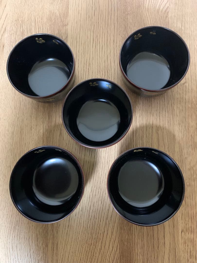 越前漆　沈金蒔絵木製汁椀 5客　手毬梅花　宮内庁御用達　手塗り