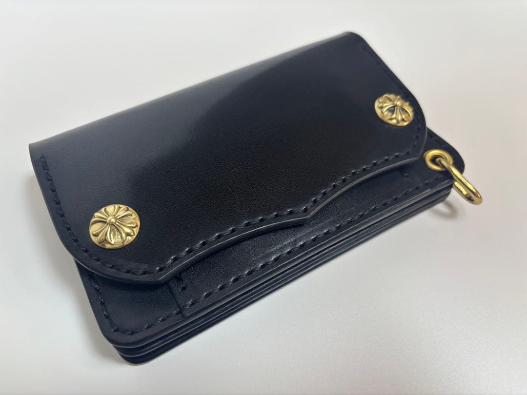 黒　栃木サドル　トラッカーウォレット【タイプＡ2】三層　真鍮クロスボールコンチョ