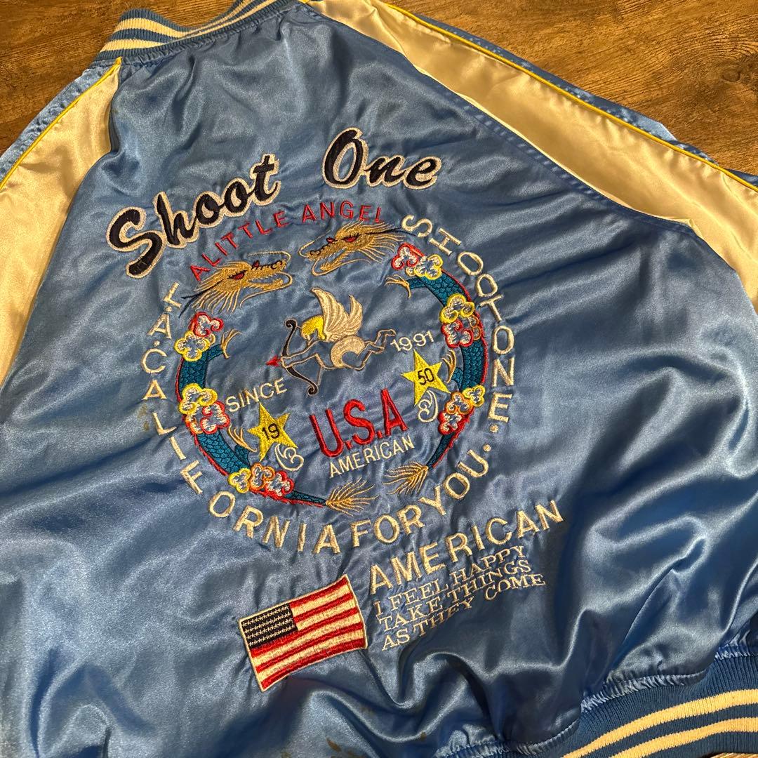 90s Shoot One 別珍　リバーシブル スカジャン サテン ベロア M