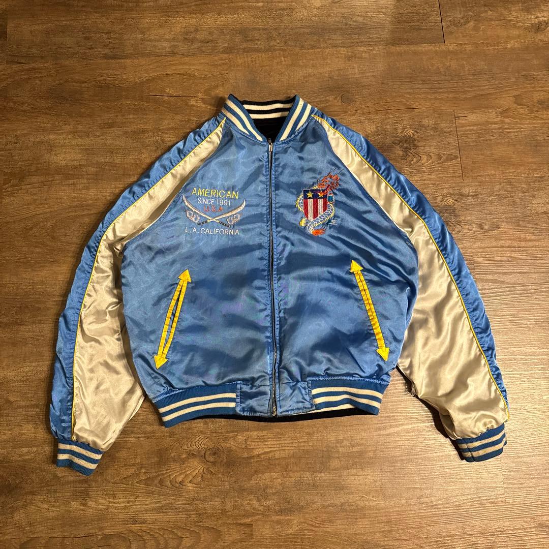 90s Shoot One 別珍　リバーシブル スカジャン サテン ベロア M