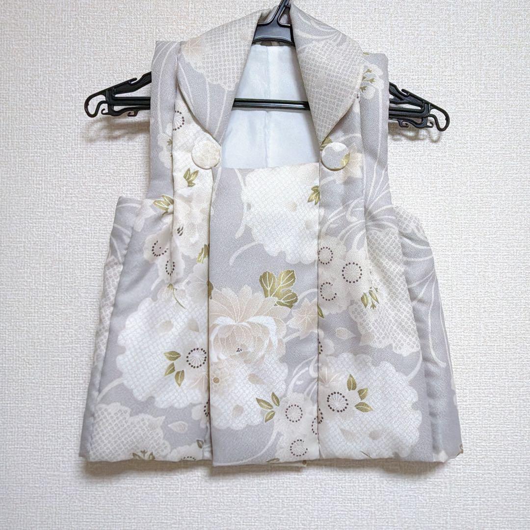 【ひよこ商店】七五三着物フルセット 3歳女の子 被布 金グレー花レトロ ウタタネ