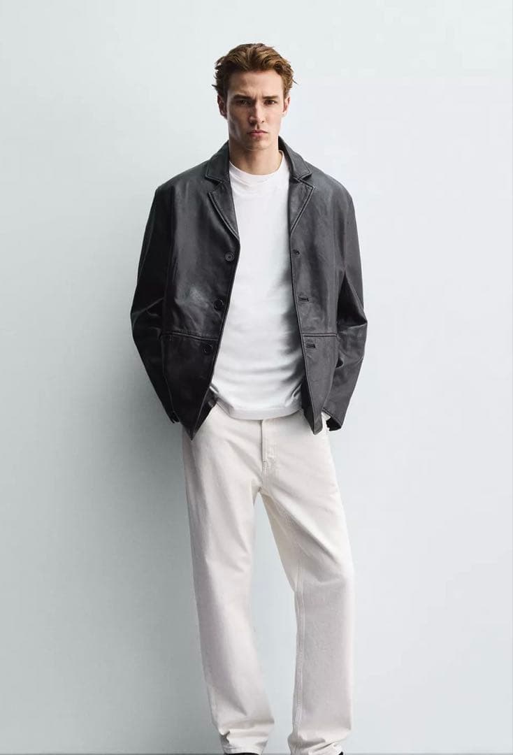 アルクア様今期完売ZARAレザーリラックスフィットブレザージャケット羊革製ザラM