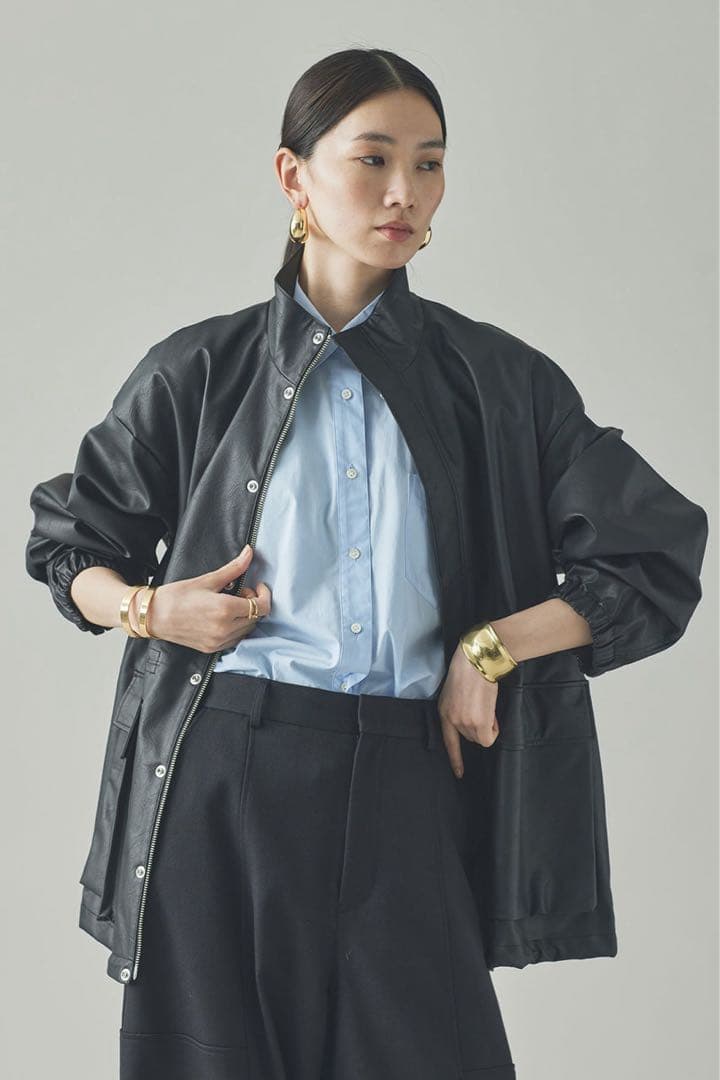 【B】Curensology カレンソロジー フェイクレザーコート黒