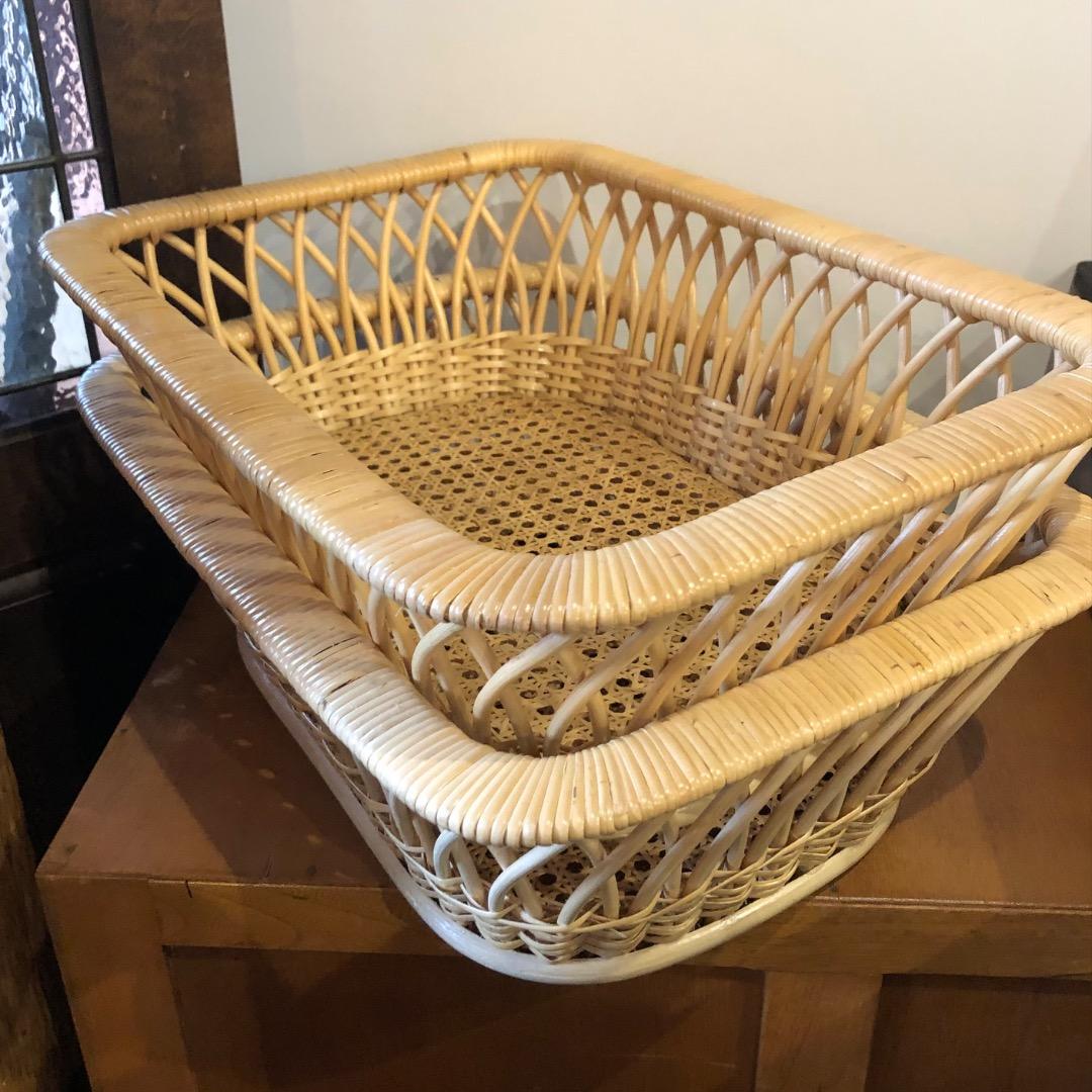 ラタンバスケット　　籠　カゴ　四角　フリーバスケット　ランドエリーバスケット