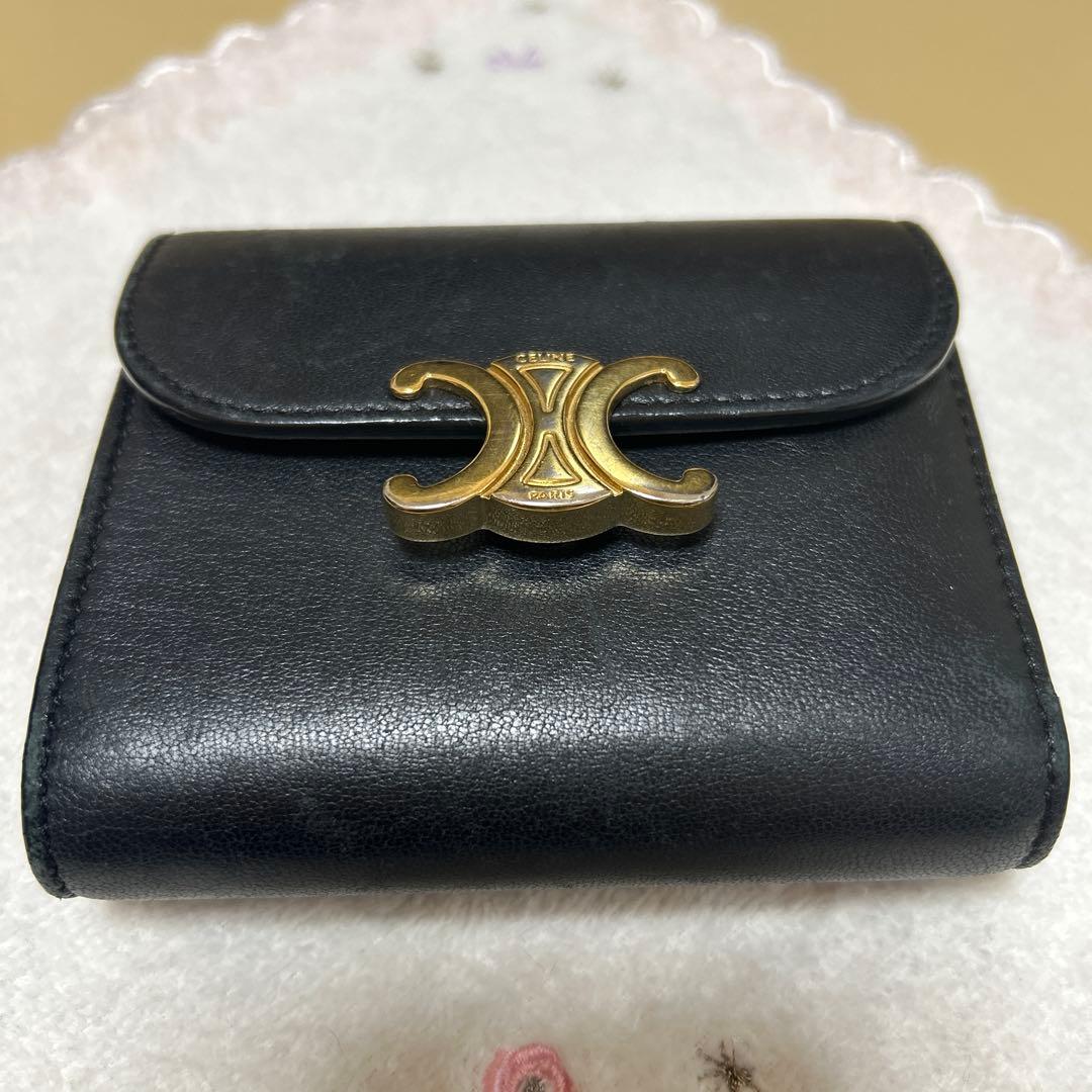 CELINE黒レザー三つ折り財布 ゴールド金具