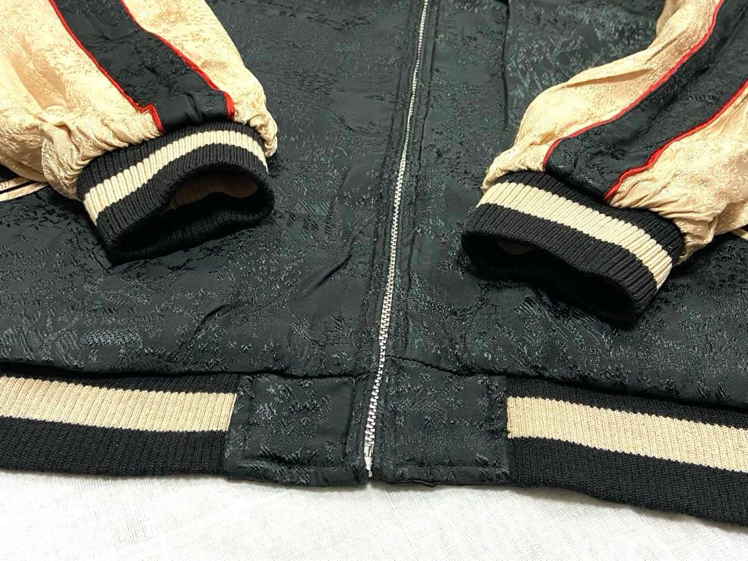 90sビンテージ 花旅楽団 両面刺繍 リバーシブル スカジャンL 髑髏 桜 野晒