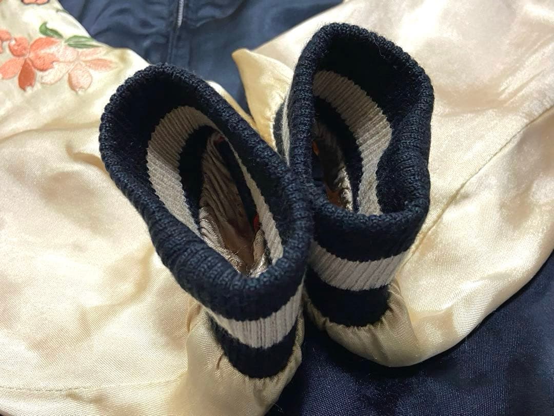 90sビンテージ 花旅楽団 両面刺繍 リバーシブル スカジャンL 髑髏 桜 野晒