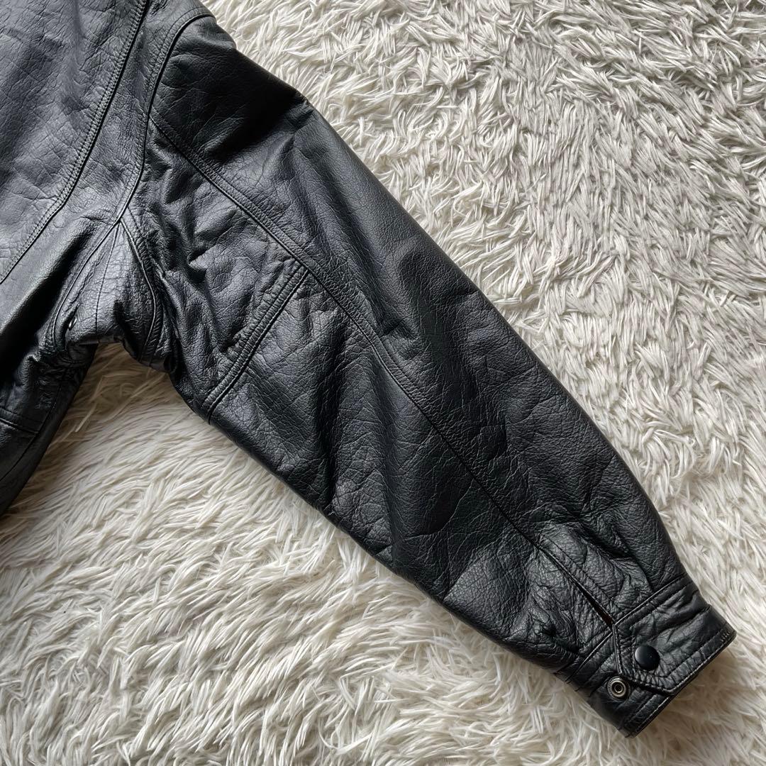 90's✨サントリー　BOSS レザージャケット　牛革　ワッペン　L ブラック