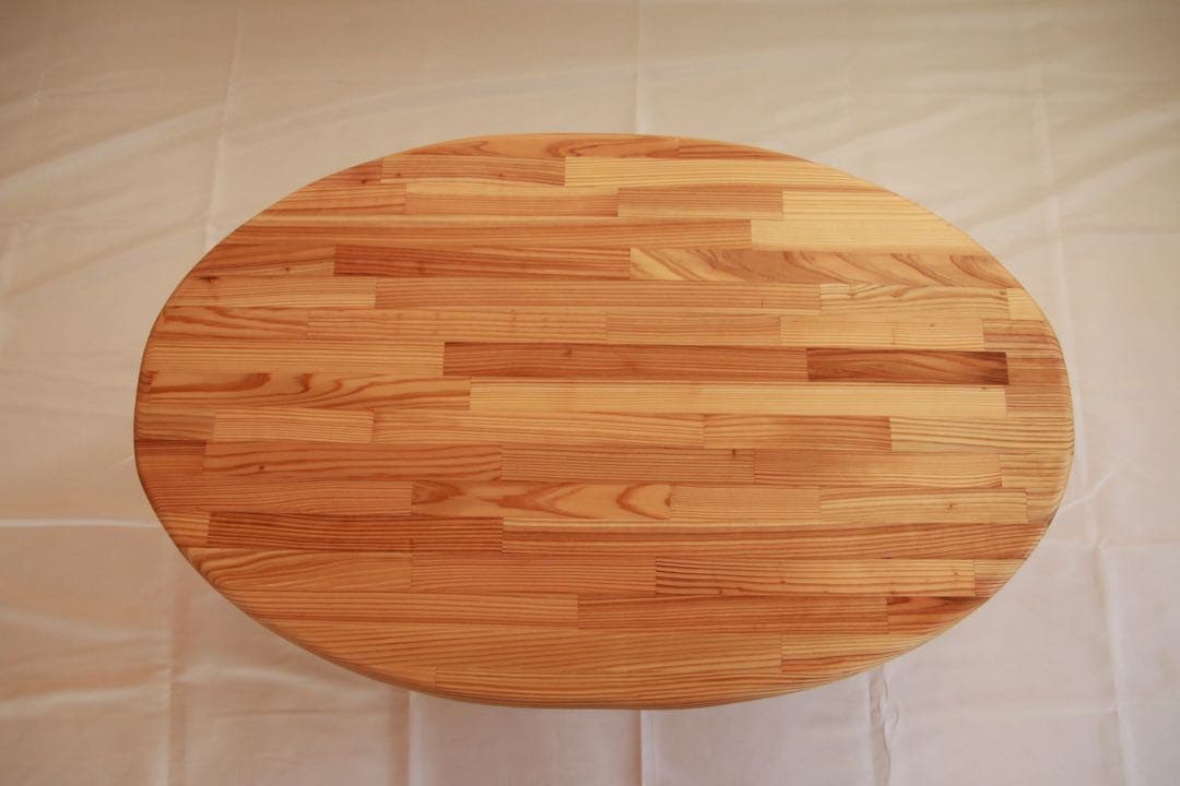 【送料無料】オーバル型(楕円形)ローテーブル、国産杉集成材使用、脚取り外し可