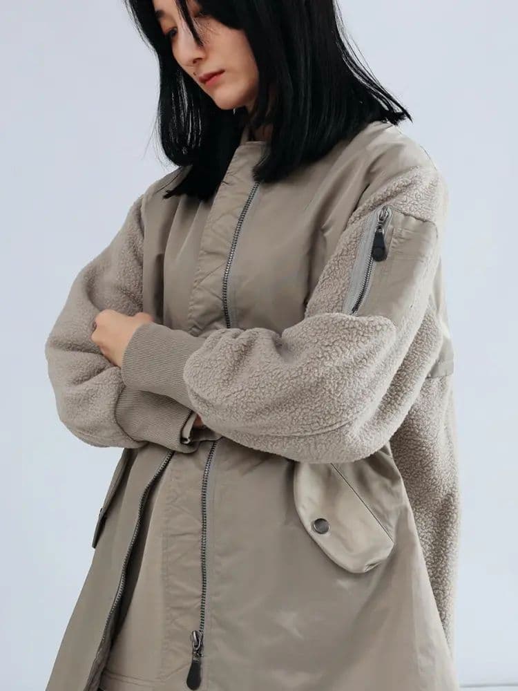 りーちゃん様 異素材ドッキングミリタリーロングコート ベージュ ヤマダヤ