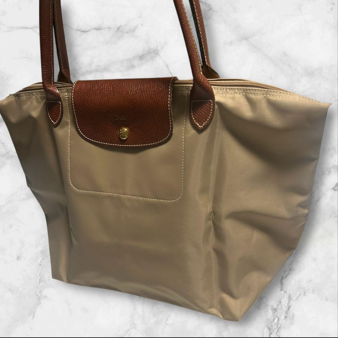 (美品)ロンシャン ルプリアージュ トートバッグ ベージュ A4収納可 　L