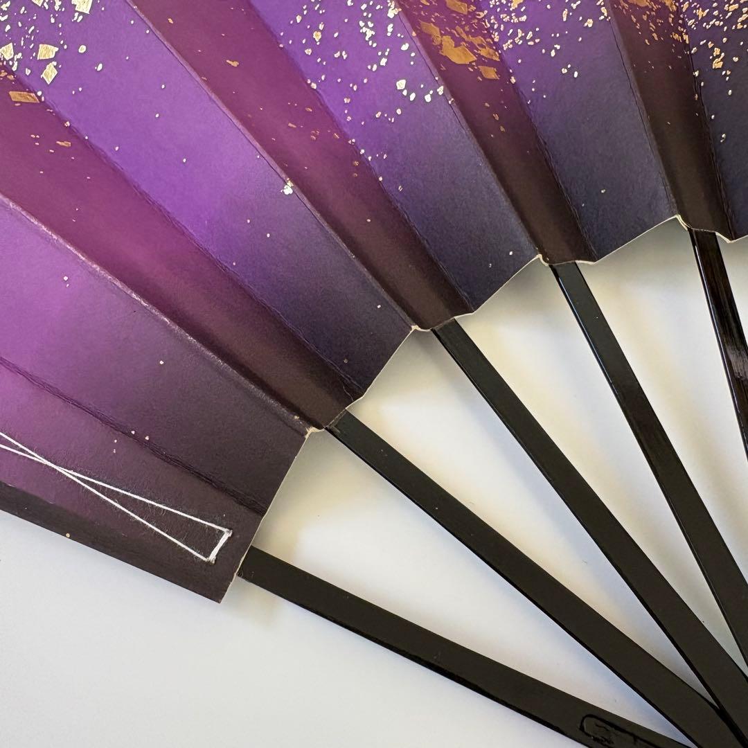 (996)舞扇　4本セット　紫　金　グラデーション　小石