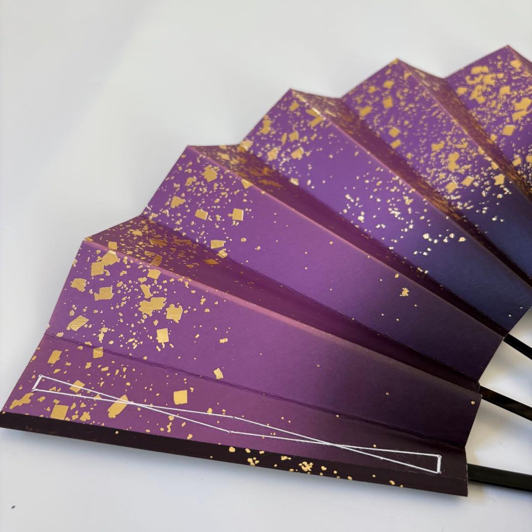 (996)舞扇　4本セット　紫　金　グラデーション　小石