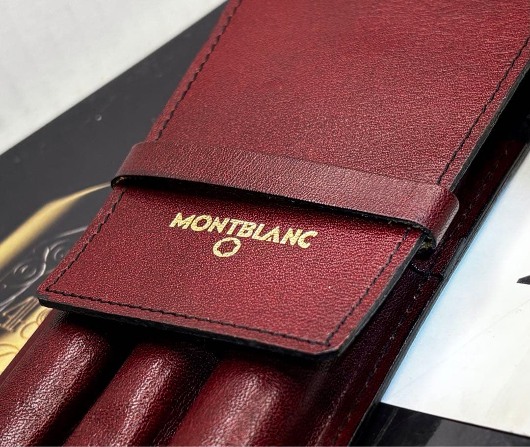 モンブラン　⭐️極上保管ボルドー美品⭐️ヴィンテージ本革セパレート型ペンポーチ3本差