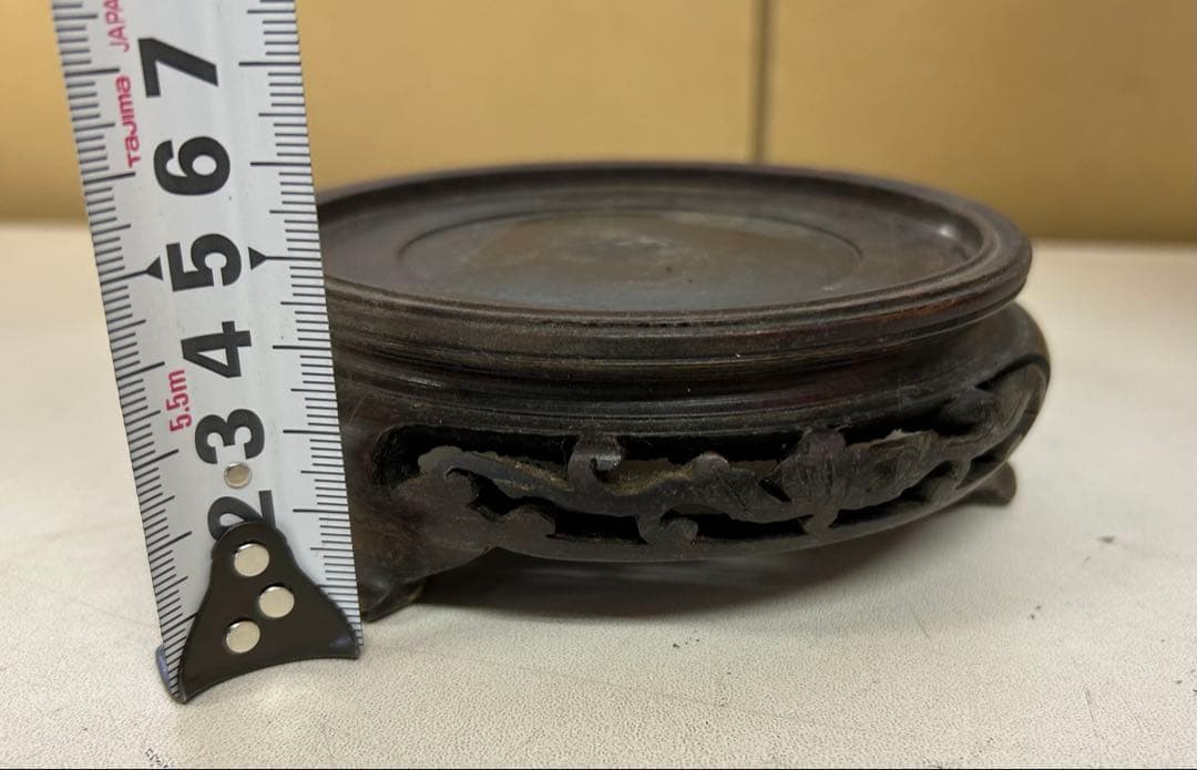 P209 中国古美術 古玩 花瓶 黒堆朱 木製円台付 堆朱　希少　美術品　工芸品