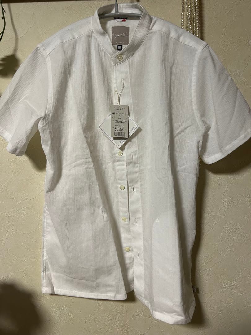 ソウソウ　新品タグ付き　白シャツ　高島縮 スタンドカラー半袖シャツ SP