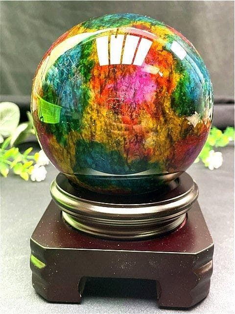 約：100mm 1735g 極美限定品★天然七彩石丸玉B85U1/260U71C