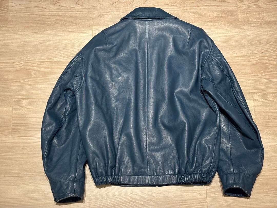 ネイビー レザー ジャケット　ブルー BLUE ミリタリー レザージャケット