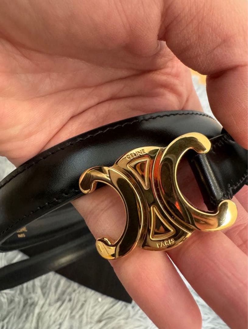 CELINE ブラックレザーベルト ゴールドバックル
