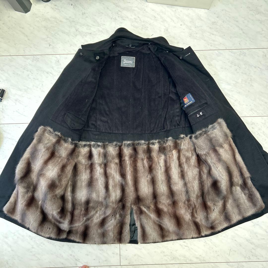 極美品　ヘルノ　HERNO ロングコート　100%カシミアブラック　裏地ミンク