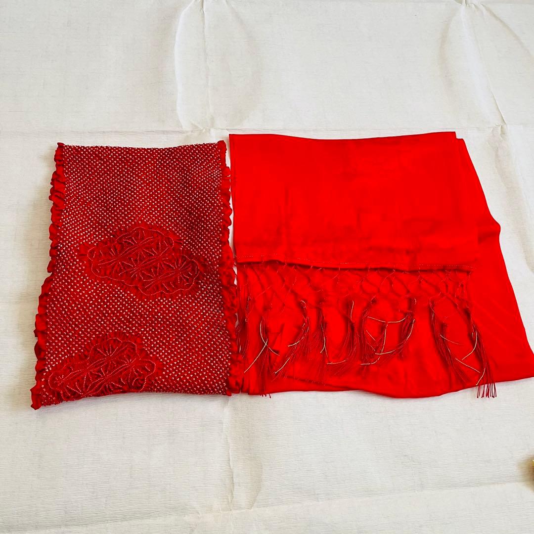 七五三　7歳　四つ身着物　結び帯　草履バッグ　はこせこセット　帯揚げ　しごき