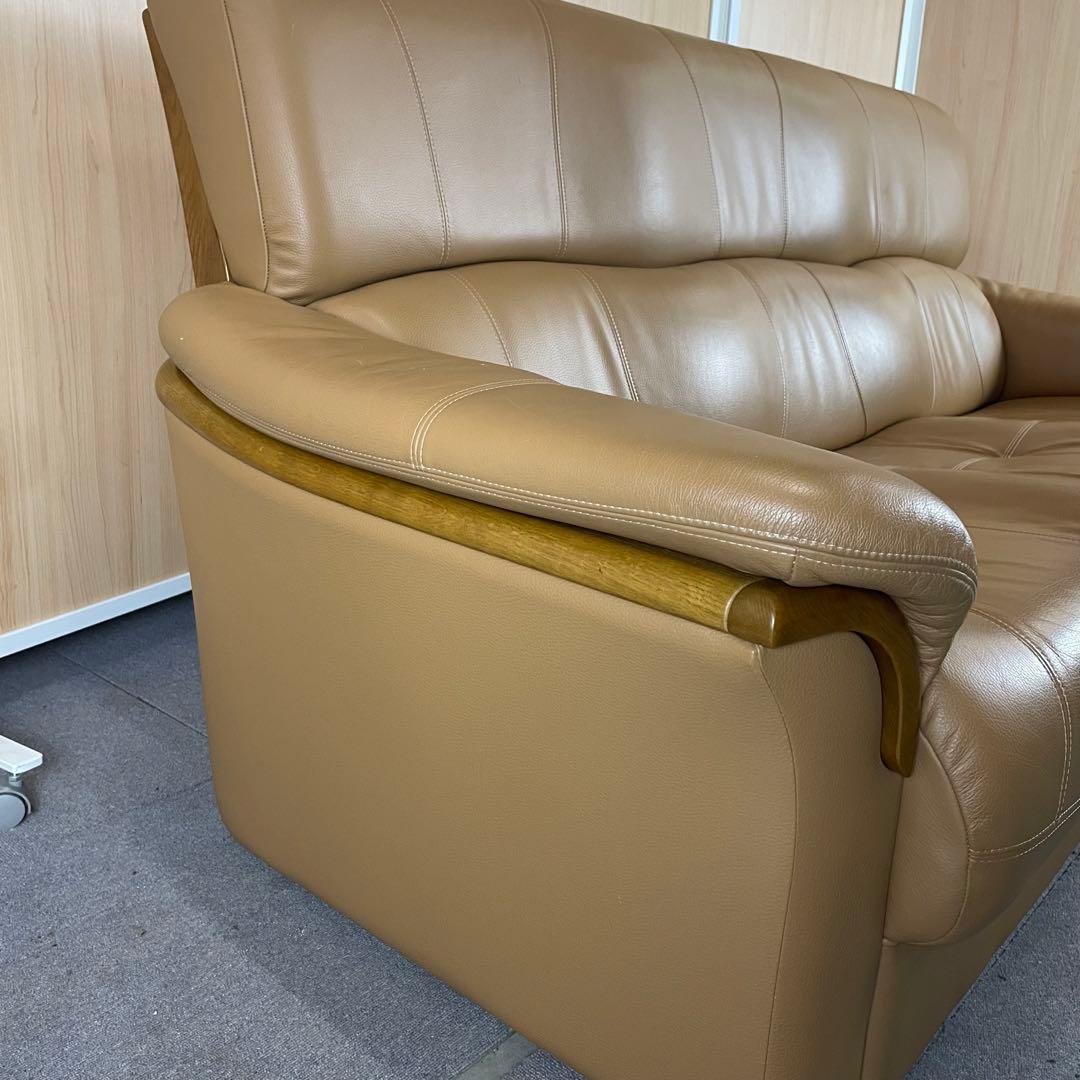 【送料込】浜本工芸　3人がけソファー　本革　ブラウン　高級ソファ