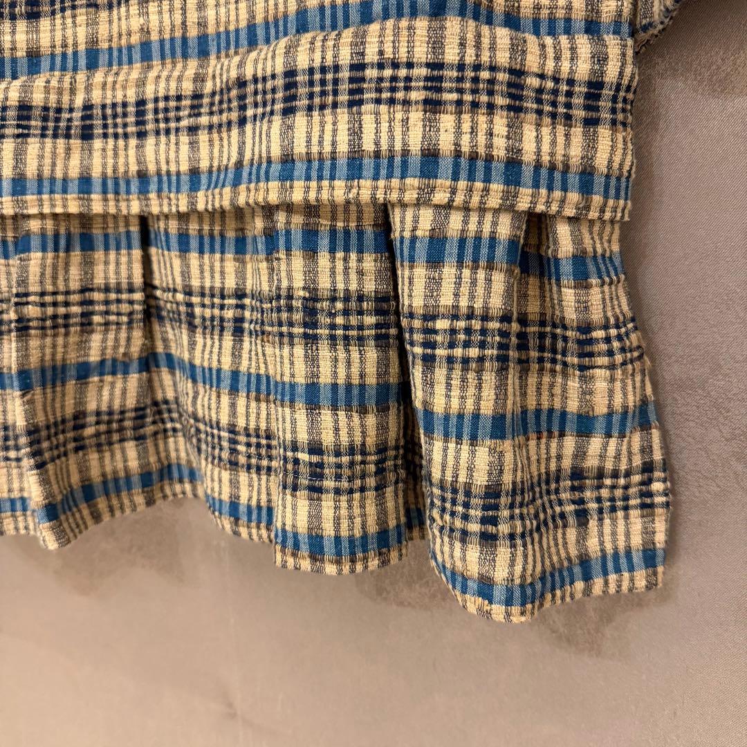 【45R】チェック柄 ペプラム 半袖ブラウス (サイズ2)