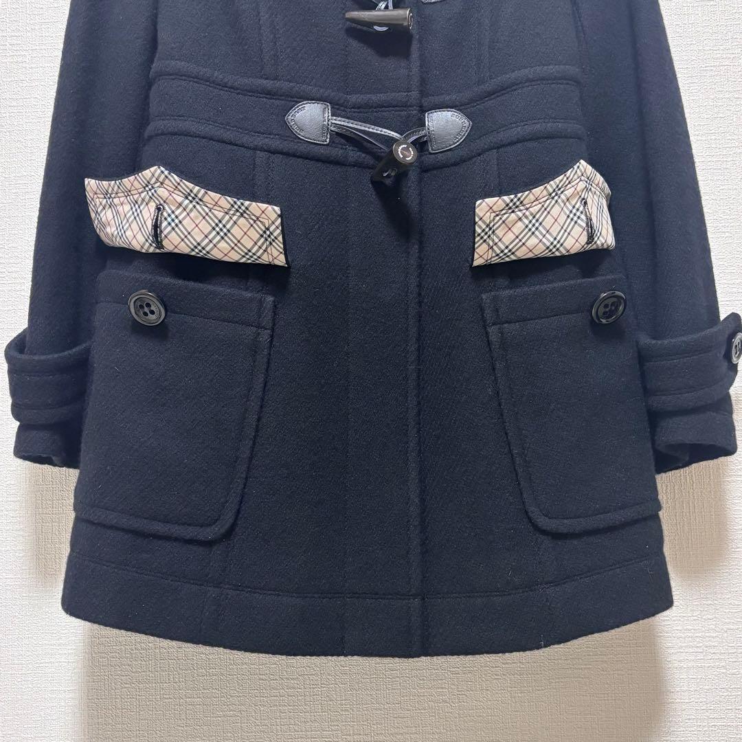 ゆき　美品　バーバリー黒 ダッフルコート フード付き　36 ノバチェック