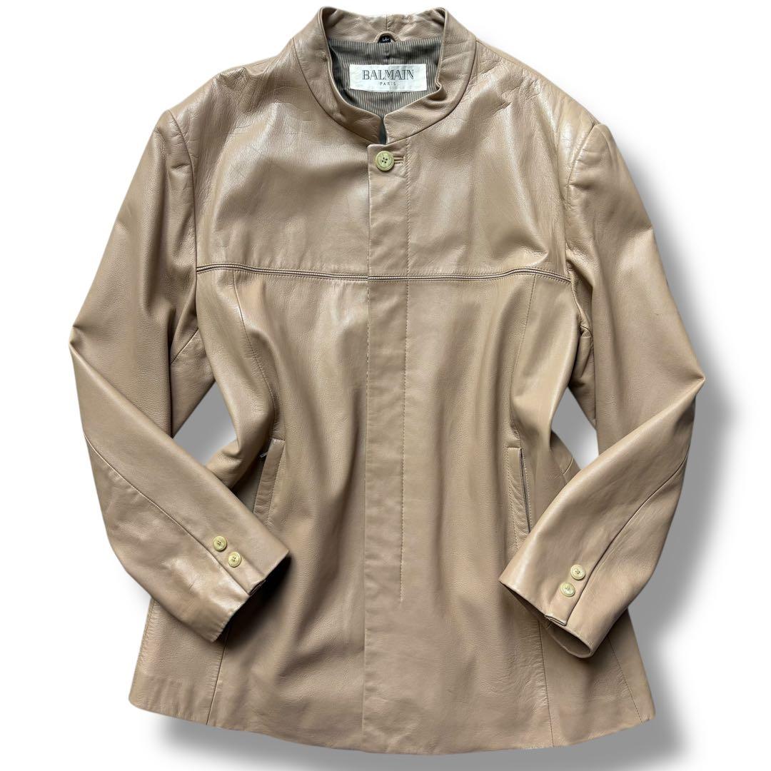 LL バルマン レザーコート シープスキン ベージュ メンズ 比翼 ジャケット