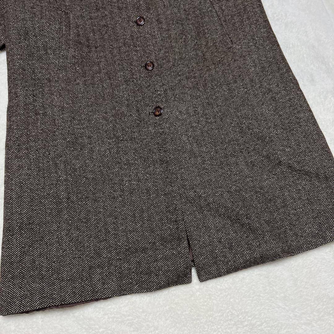 【美品】DIFFU イタリア製 ヘリンボーン ロングコート M相当 カシミヤ使用