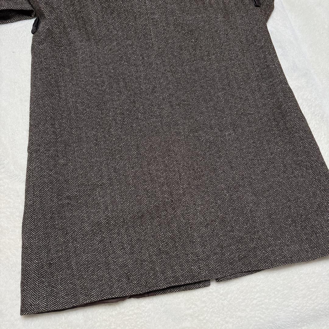 【美品】DIFFU イタリア製 ヘリンボーン ロングコート M相当 カシミヤ使用