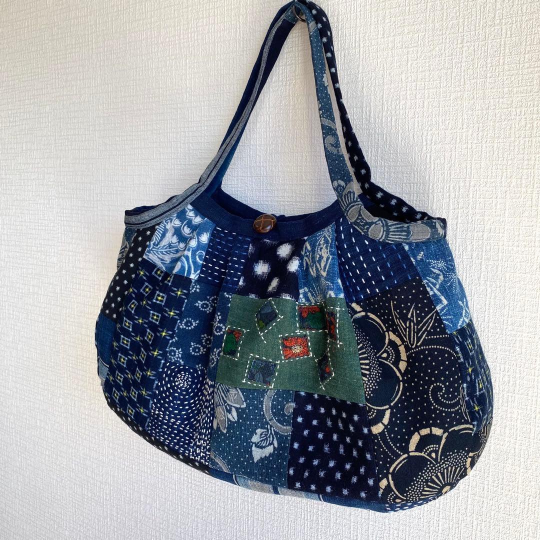 古布 襤褸 刺し子 パッチワークバッグ｜一点もの ハンドメイド 藍染 手仕事