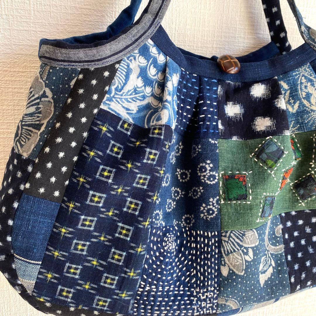 古布 襤褸 刺し子 パッチワークバッグ｜一点もの ハンドメイド 藍染 手仕事