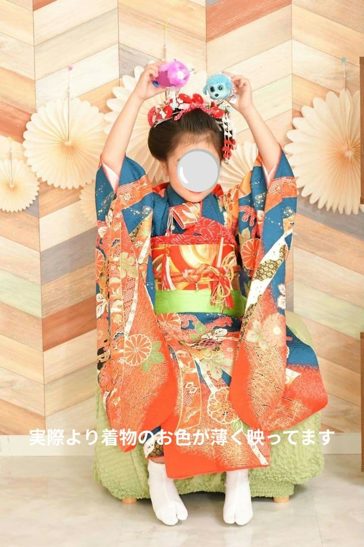 古典柄　七五三着物セット　7歳　女の子　化繊　袋帯、長襦袢　小物